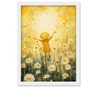 Artery8 Sunshine Happiness and Flowers Everywhere Simple Kids Bedroom Nursery Artwork Framed Wall Art Print A4