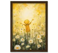 Artery8 Sunshine Happiness and Flowers Everywhere Simple Kids Bedroom Nursery Artwork Framed Wall Art Print A4