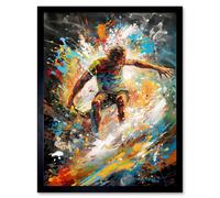 Artery8 Wall Art Print Surfer Surfing on Crashing Waves Splatter Paint Art Framed in Black | Size: W12" x H16" Artery8 Black W12" x H16"