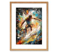 Artery8 Wall Art Print Surfer Surfing on Crashing Waves Splatter Paint Artwork Framed 9X7 Inch in Beige | Size: W7" x H9" Artery8 Beige W7" x H9"