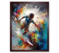 Artery8 Wall Art Print Surfer Surfing on Rainbow Paint Splat Waves Art Framed in Brown | Size: W12" x H16" Artery8 Brown W12" x H16"