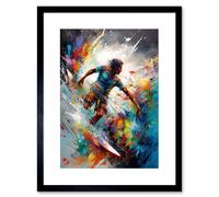 Artery8 Wall Art Print Surfer Surfing on Rainbow Paint Splat Waves Artwork Framed 9X7 Inch in Black | Size: W7" x H9" Artery8 Black W7" x H9"