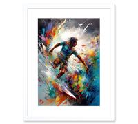 Artery8 Wall Art Print Surfer Surfing on Rainbow Paint Splat Waves Artwork Framed 9X7 Inch in White | Size: W7" x H9" Artery8 White W7" x H9"