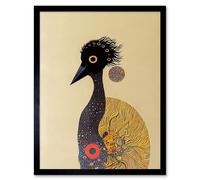 Artery8 Wall Art Print Surreal Abstract Ostrich Emu Klimt Style Painting Art Framed in Black | Size: W12" x H16" Artery8 Black W12" x H16"