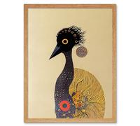 Artery8 Wall Art Print Surreal Abstract Ostrich Emu Klimt Style Painting Art Framed in Light Oak | Size: W12" x H16" Artery8 Light Oak W12" x H16"