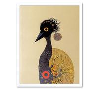 Artery8 Wall Art Print Surreal Abstract Ostrich Emu Klimt Style Painting Art Framed in White | Size: W12" x H16" Artery8 White W12" x H16"