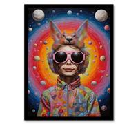 Wall Art Print Surreal Abstract Portrait Big Bold Bright Fun Portrait Animal Hat Outer Space Quirky Art Framed Artery8 Black A4