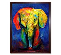 Artery8 Wall Art Print Surreal Baby Elephant Colourful Abstract Bright Art Framed in Brown | Size: W12" x H16" Artery8 Brown W12" x H16"