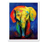 Artery8 Wall Art Print Surreal Baby Elephant Colourful Abstract Bright Art Framed in White | Size: W12" x H16" Artery8 White W12" x H16"