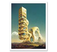 Artery8 Wall Art Print Surrealism Modern Architecture Palace Art Framed in White | Size: W12" x H16" Artery8 White W12" x H16"