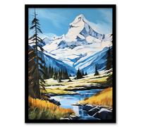 Wall Art Print Swiss Alps Oil Painting Switzerland Snow Capped Peaks And River In Idyllic Alpine Meadow Art Framed Artery8 Black A4