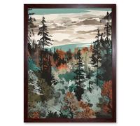 Artery8 Wall Art Print Taiga Boreal Autumnal Colours Forest Landscape Art Framed in Brown | Size: W12" x H16" Artery8 Brown W12" x H16"