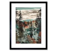 Artery8 Wall Art Print Taiga Boreal Autumnal Colours Forest Landscape Artwork Framed 9X7 Inch in Black | Size: W7" x H9" Artery8 Black W7" x H9"
