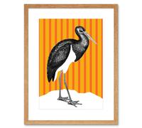 Artery8 Wall Art Print Tall Birds On Stripes Black Stork Orange Artwork Framed 9X7 Inch in Beige | Size: W7" x H9" Artery8 Beige W7" x H9"