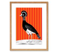 Artery8 Wall Art Print Tall Birds On Stripes Carafson Hen Artwork Framed 9X7 Inch in Beige | Size: W7" x H9" Artery8 Beige W7" x H9"