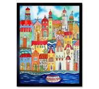 Artery8 Wall Art Print Tangier Morocco Folk Art Framed in Black | Size: W12" x H16" Artery8 Black W12" x H16"