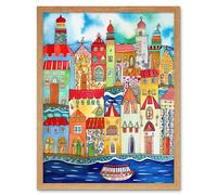 Artery8 Wall Art Print Tangier Morocco Folk Art Framed in Light Oak | Size: W12" x H16" Artery8 Light Oak W12" x H16"