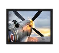 Artery8 Wall Art Print Taylor Military UK Spitfire TE311 Fighter Plane Photo Large Framed Wall Décor Art in Light Oak | Size: W18" x H24" Artery8 Light Oak W18" x H24"
