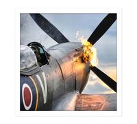 Artery8 Wall Art Print Taylor Military UK Spitfire TE311 Fighter Plane Photo Square Framed Picture 16X16 Inch in White | Size: W16" x H16" Artery8 White W16" x H16"