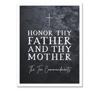 Artery8 Wall Art Print Ten Commandments Honor Thy Father & Mother Christian Bible Verse Quote Scripture Typography Art Framed | Size: W12" x H16" Artery8 White W12" x H16"