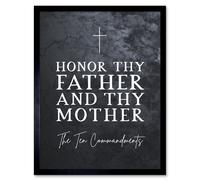 Artery8 Wall Art Print Ten Commandments Honor Thy Father & Mother Christian Bible Verse Quote Scripture Typography Art Framed | Size: W12" x H16" Artery8 Black W12" x H16"