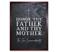 Artery8 Wall Art Print Ten Commandments Honor Thy Father & Mother Christian Bible Verse Quote Scripture Typography Art Framed | Size: W12" x H16" Artery8 Brown W12" x H16"