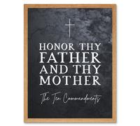 Artery8 Wall Art Print Ten Commandments Honor Thy Father & Mother Christian Bible Verse Quote Scripture Typography Art Framed | Size: W12" x H16" Artery8 Light Oak W12" x H16"