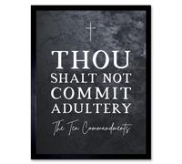 Artery8 Framed Wall Art Ten Commandments Thou Shalt Not Commit Adultery Christian Bible Verse Quote Scripture - 12X16 Inch