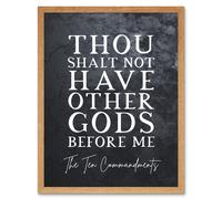 Artery8 Wall Art Print Ten Commandments Thou Shalt Not Have Other Gods Christian Bible Verse Quote Scripture Typography Art Framed Artery8 Light Oak W12" x H16"