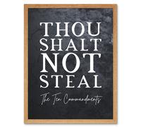 Artery8 Wall Art Print Ten Commandments Thou Shalt Not Steal Christian Bible Verse Quote Scripture Typography Art Framed | Size: W12" x H16" Artery8 Light Oak W12" x H16"