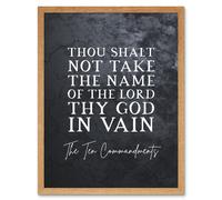 Artery8 Wall Art Print Ten Commandments Thou Shalt Not Take Name Of The Lord In Vain Christian Bible Verse Quote Scripture Typography Art Framed Artery8 Light Oak W12" x H16"
