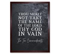 Artery8 Wall Art Print Ten Commandments Thou Shalt Not Take Name Of The Lord In Vain Christian Bible Verse Quote Scripture Typography Art Framed Artery8 Brown W12" x H16"