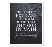 Artery8 Wall Art Print Ten Commandments Thou Shalt Not Take Name Of The Lord In Vain Christian Bible Verse Quote Scripture Typography Art Framed Artery8 White W12" x H16"