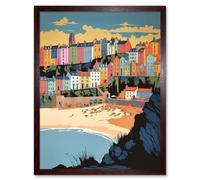 Artery8 Wall Art Print Tenby Castle Beach Coastal Town Summer in Wales Art Framed in Brown | Size: W12" x H16" Artery8 Brown W12" x H16"