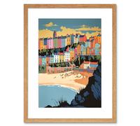 Artery8 Tenby Castle Beach Coastal Town Summer in Wales Artwork Framed Wall Art Print 9X7 Inch