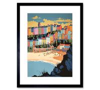 Artery8 Wall Art Print Tenby Castle Beach Coastal Town Summer in Wales Artwork Framed 9X7 Inch in Black | Size: W7" x H9" Artery8 Black W7" x H9"