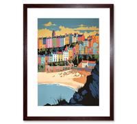 Artery8 Wall Art Print Tenby Castle Beach Coastal Town Summer in Wales Artwork Framed 9X7 Inch in Brown | Size: W7" x H9" Artery8 Brown W7" x H9"