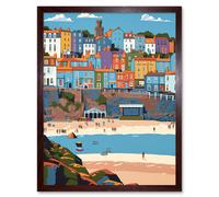 Artery8 Wall Art Print Tenby Castle Beach in Wales Colourful Townscape Art Framed in Brown | Size: W12" x H16" Artery8 Brown W12" x H16"
