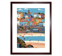 Artery8 Wall Art Print Tenby Castle Beach in Wales Colourful Townscape Artwork Framed 9X7 Inch in Brown | Size: W7" x H9" Artery8 Brown W7" x H9"