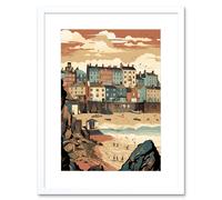 Artery8 Wall Art Print Tenby Harbour Beach Pastel Colour Coastal Town Artwork Framed 9X7 Inch in White | Size: W7" x H9" Artery8 White W7" x H9"