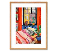 Artery8 Wall Art Print The Artist's Bedroom Henri Matisse Style Vibrant Patterns Colourful Oil Painting Artwork Framed 9X7 Inch | Size: W7" x H9" Artery8 Beige W7" x H9"