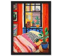 Artery8 The Artist's Bedroom Henri Matisse Style Vibrant Patterns Colourful Oil Painting Artwork Framed Wall Art Print A4