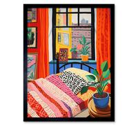 Artery8 Wall Art Print The Artist's Bedroom Henri Matisse Style Vibrant Patterns Colourful Oil Painting Art Framed in Black | Size: W12" x H16" Artery8 Black W12" x H16"