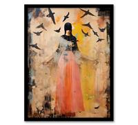 Artery8 Wall Art Print The Bird Queen By Shannon Blacksmith Woman Portrait Raven Blackbirds Emo Art Framed in Black | Size: W12" x H16" Artery8 Black W12" x H16"