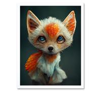 Artery8 Wall Art Print The Blue Eyed Fox Cute Portrait Photo Painting Art Framed in White | Size: W12" x H16" Artery8 White W12" x H16"