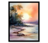 Artery8 Wall Art Print The Bonnie Banks Of Loch Lomond Sunset Watercolour Art Framed | Size: W12" x H16" Artery8 Multicolor W12" x H16"