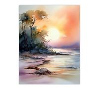 Artery8 Wall Art Print The Bonnie Banks Of Loch Lomond Sunset Watercolour Poster | Size: W12" x H16" Artery8 Multicolor W12" x H16"