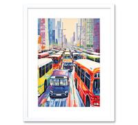 Artery8 Wall Art Print The Bus Lane by Adrienne Finch Busy Cityscape Traffic Artwork London New York LA Artwork Framed 9X7 Inch | Size: W7" x H9" Artery8 White W7" x H9"