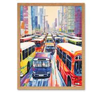 Artery8 Wall Art Print The Bus Lane by Adrienne Finch Busy Cityscape Traffic Artwork London New York LA Art Framed in Light Oak | Size: W12" x H16" Artery8 Light Oak W12" x H16"