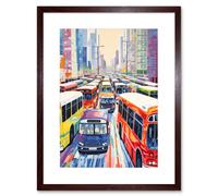 Artery8 Wall Art Print The Bus Lane by Adrienne Finch Busy Cityscape Traffic Artwork London New York LA Artwork Framed 9X7 Inch | Size: W7" x H9" Artery8 Brown W7" x H9"